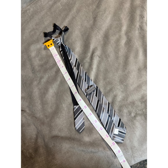 NWOT Antonio Fellici Kid Boy Zip Tie Gray Blue Black Formal Holiday Stripe 16" - Picture 3 of 4